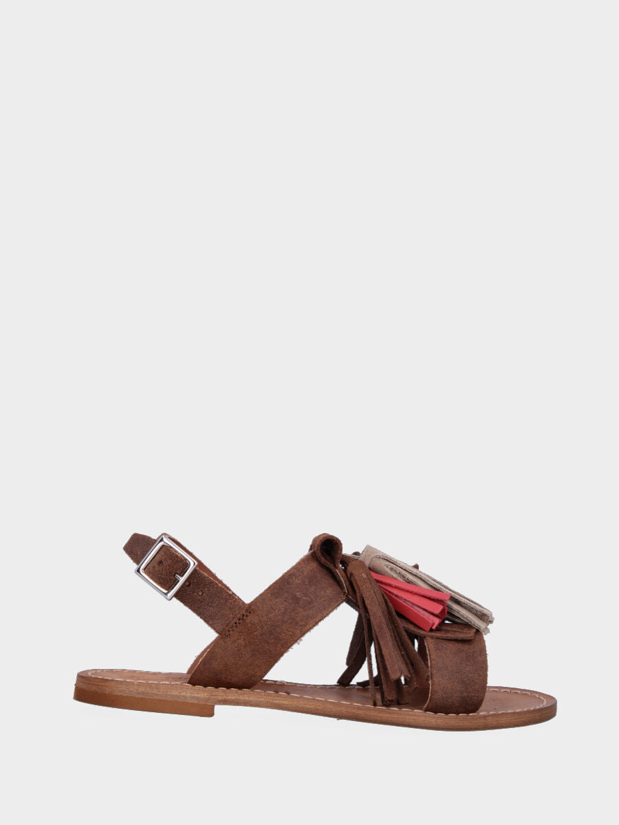 Sandalo monoblocco in vitello rosso con fascia ripiegata