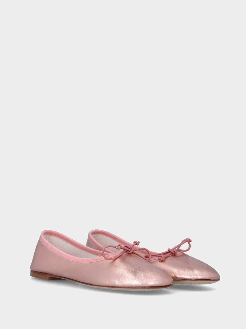 Ballerina rosa in pelle con laccetto