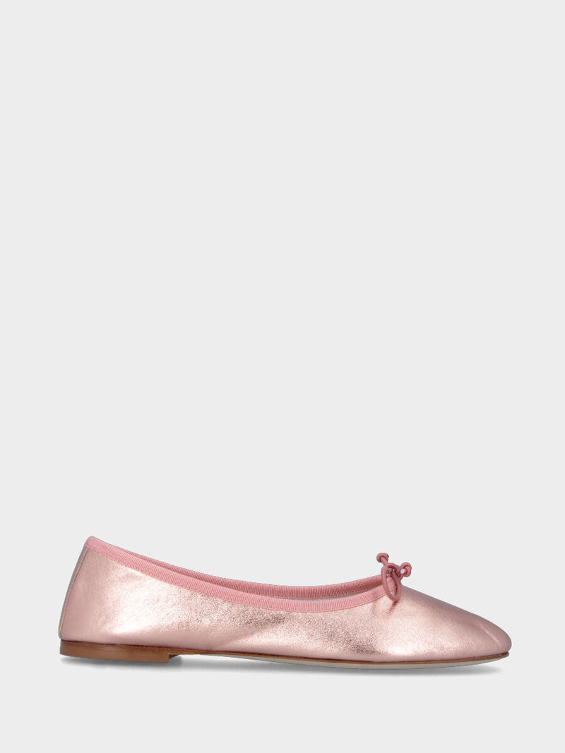 Ballerina rosa in pelle con laccetto