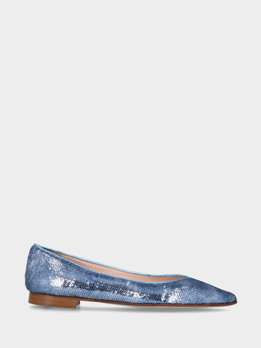 Ballerine bleue en cuir avec paillettes