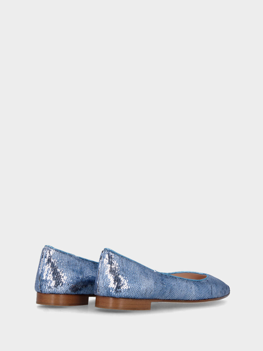 Ballerine bleue en cuir avec paillettes