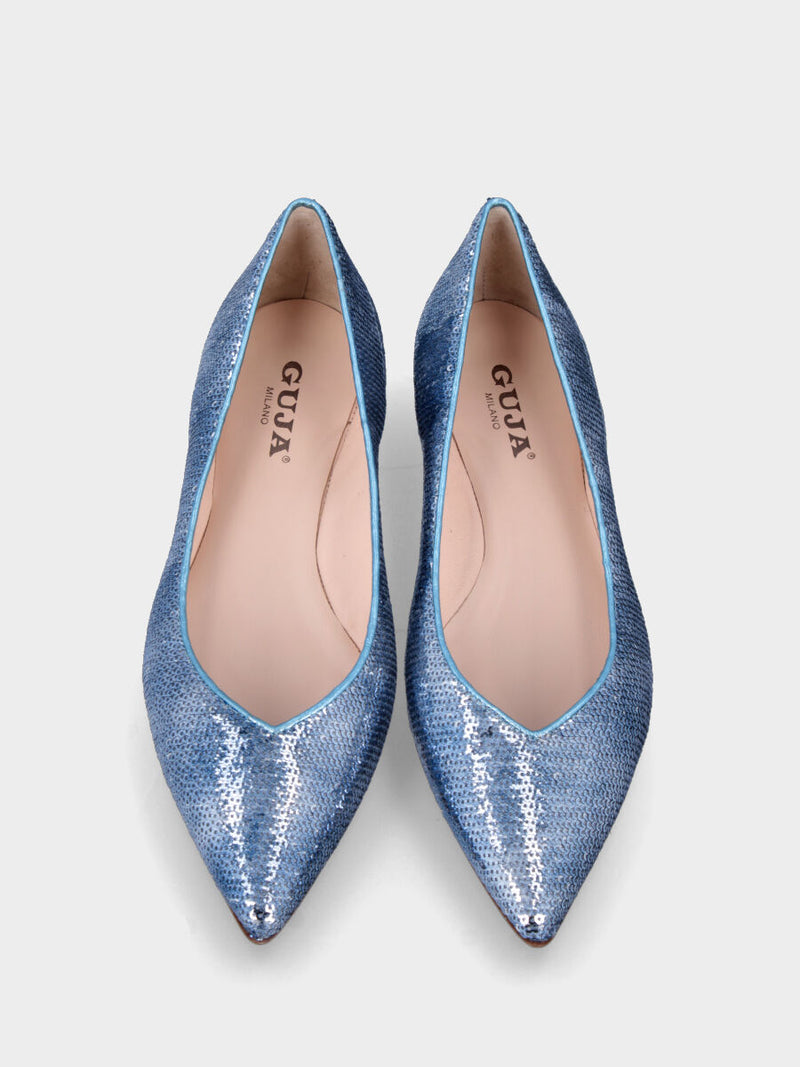 Ballerina blu in pelle con paillettes