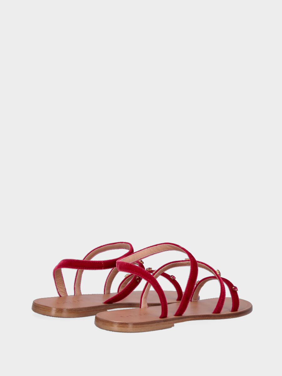Sandalo rosso in velluto con cristalli