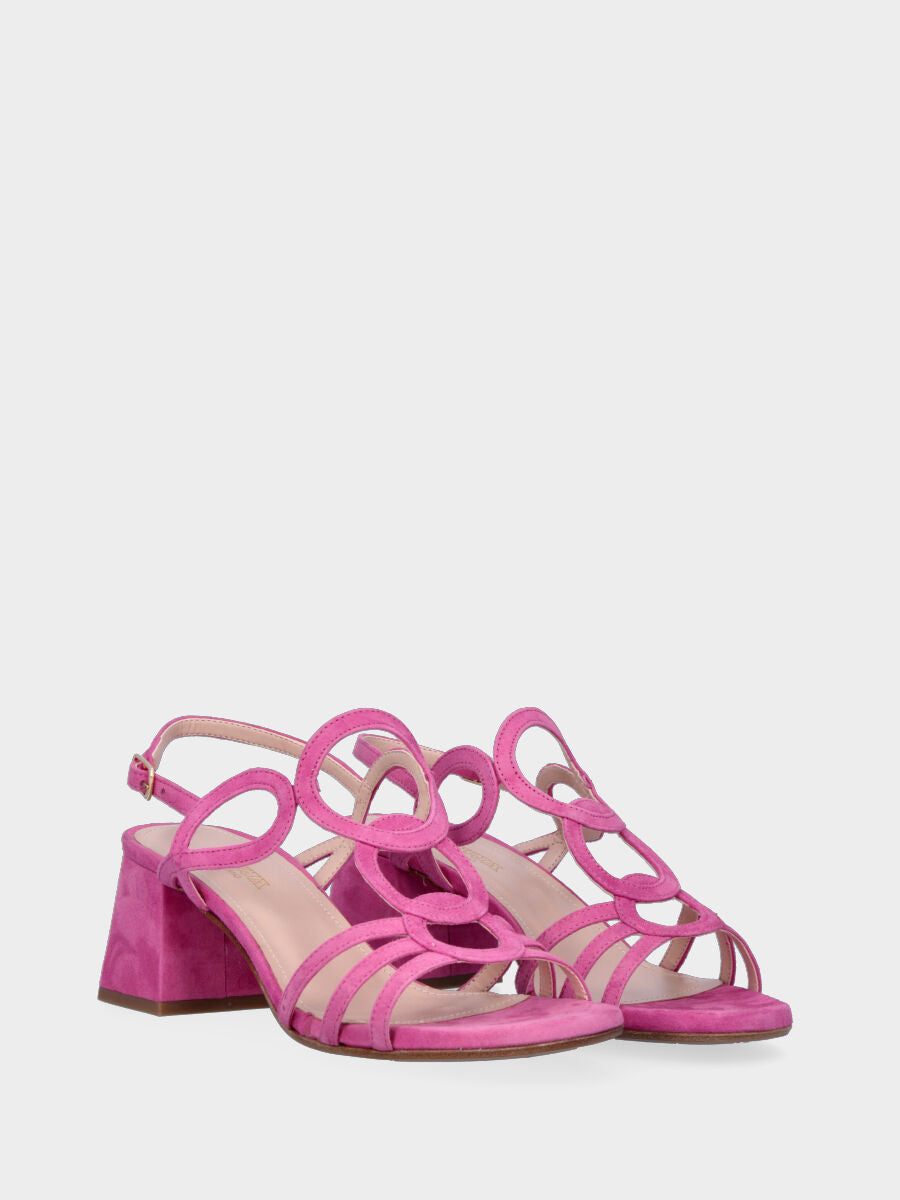 Sandalo fucsia in pelle con listini a cerchio
