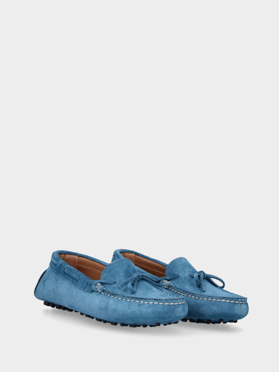 Blue leather moccasin with lace