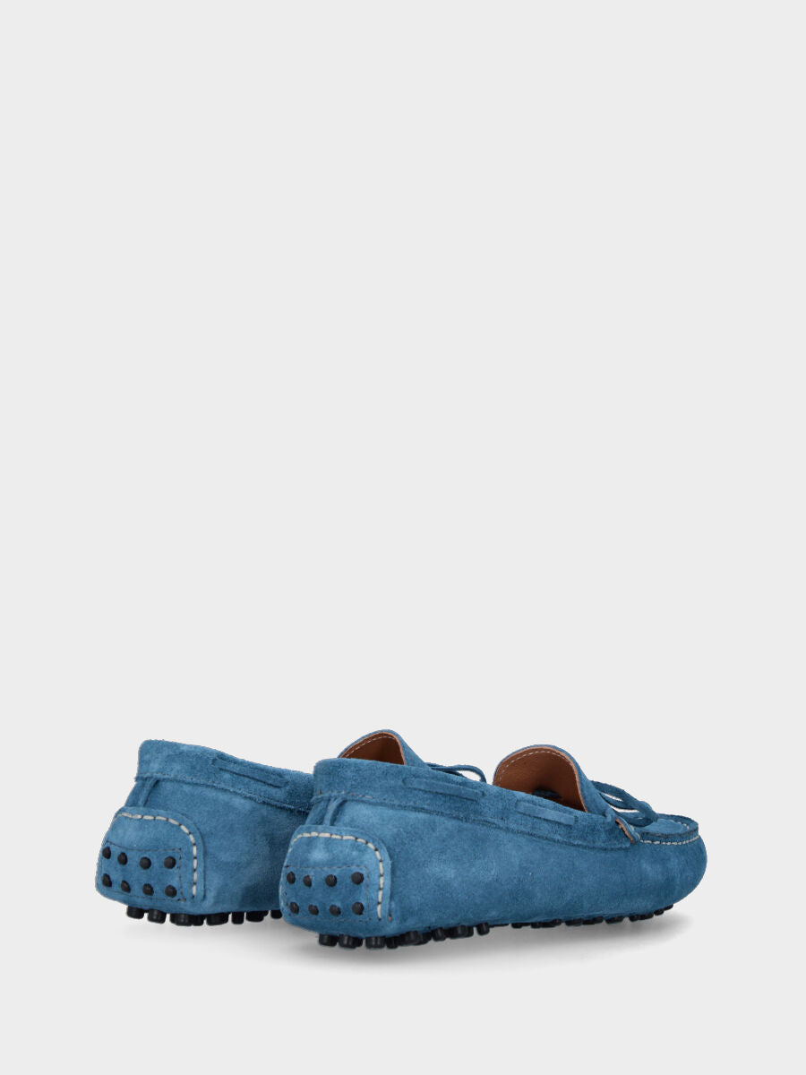 Blue leather moccasin with lace