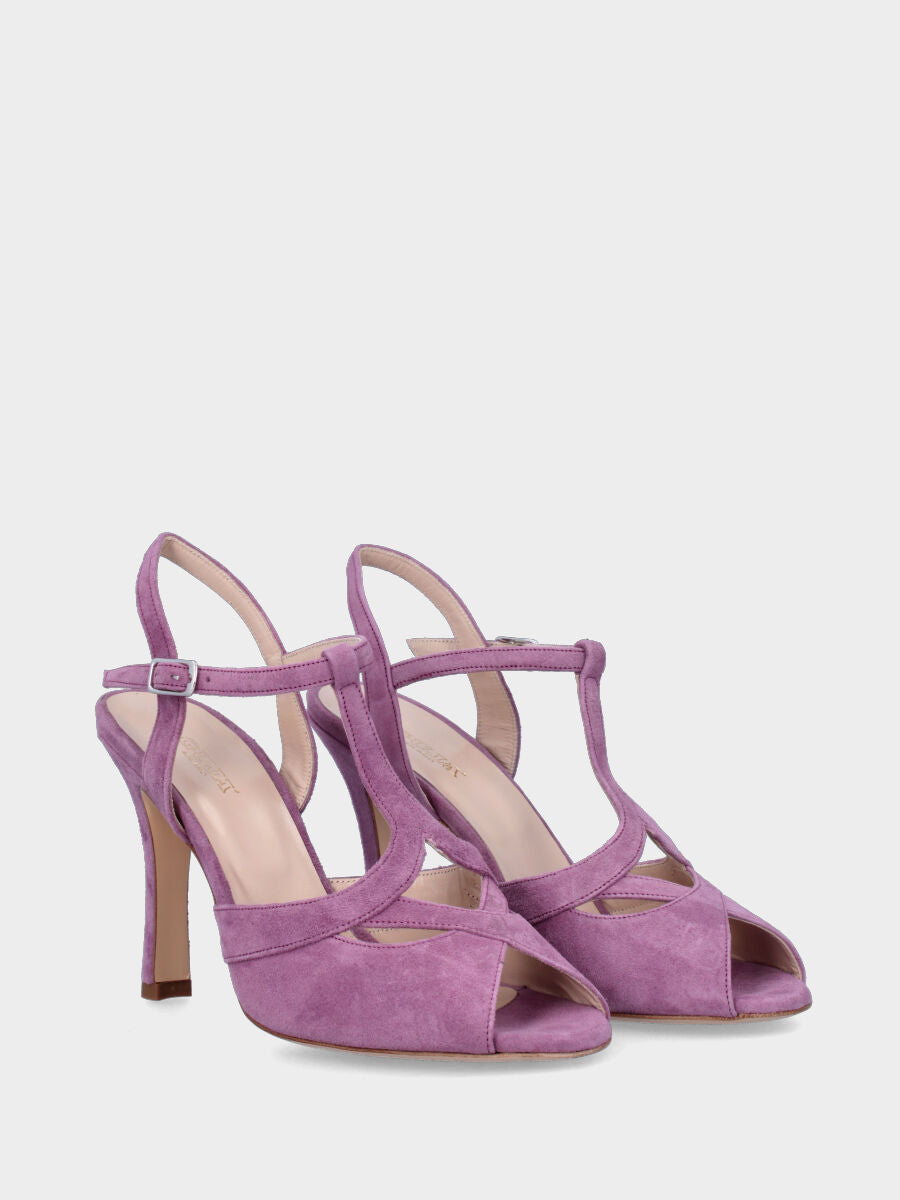Sandalo lilla in pelle modello charleston con fasce incrociate