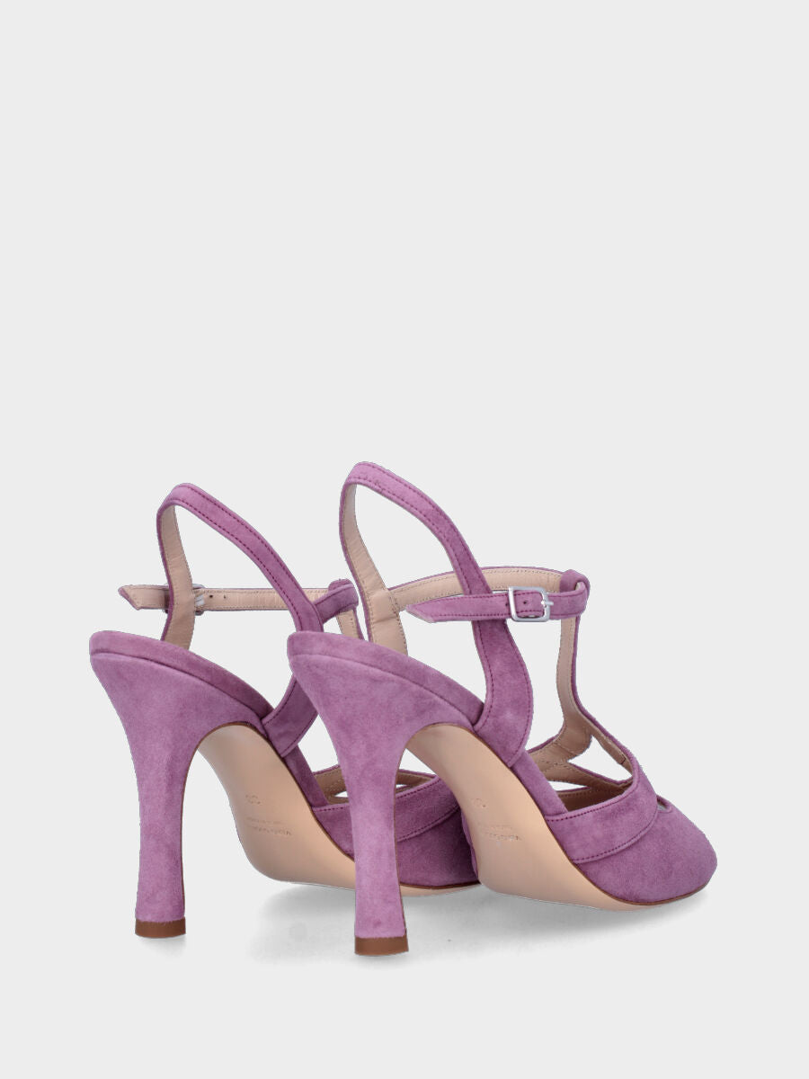 Sandalo lilla in pelle modello charleston con fasce incrociate