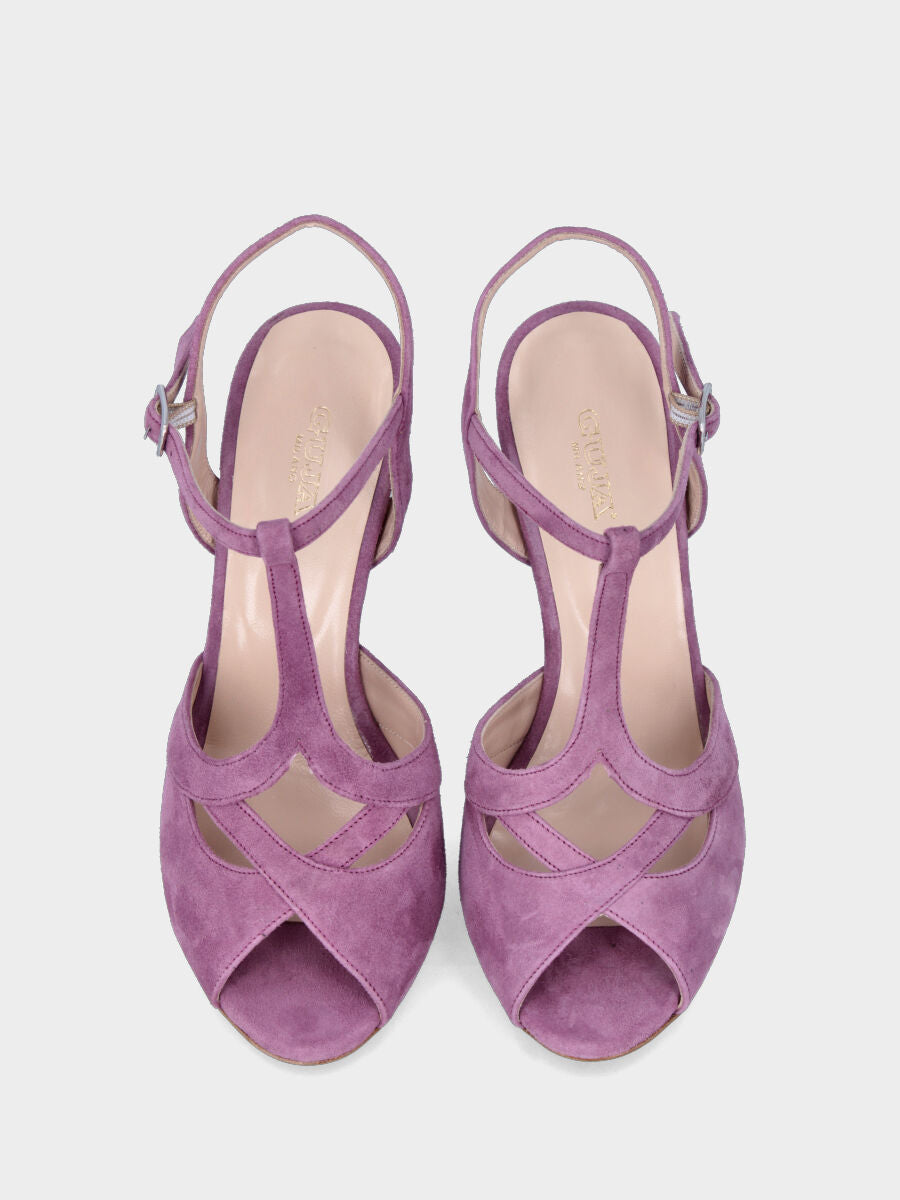 Sandalo lilla in pelle modello charleston con fasce incrociate