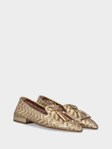 Pantofolina oro in rafia intrecciata fiocco e nappine
