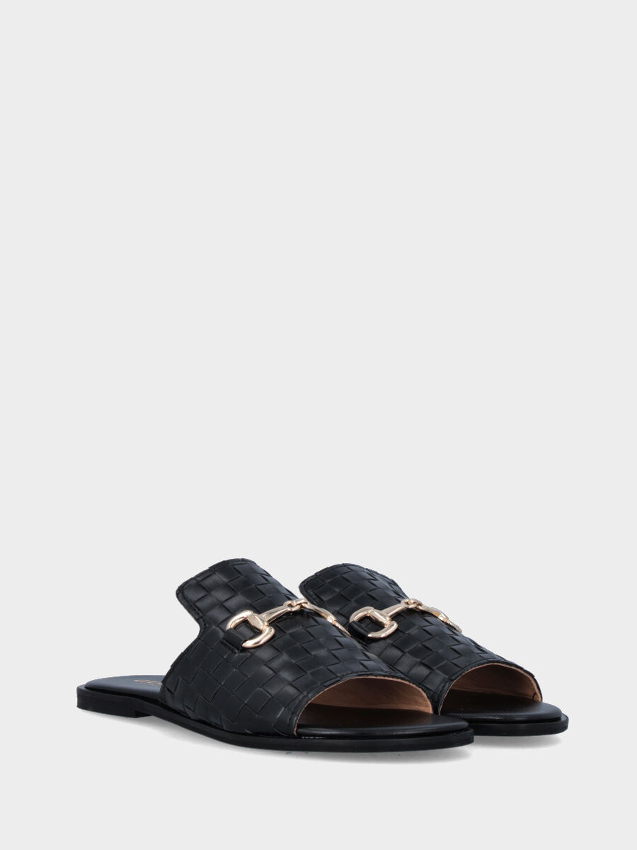 Ciabattina noire en cuir tressé avec morsure