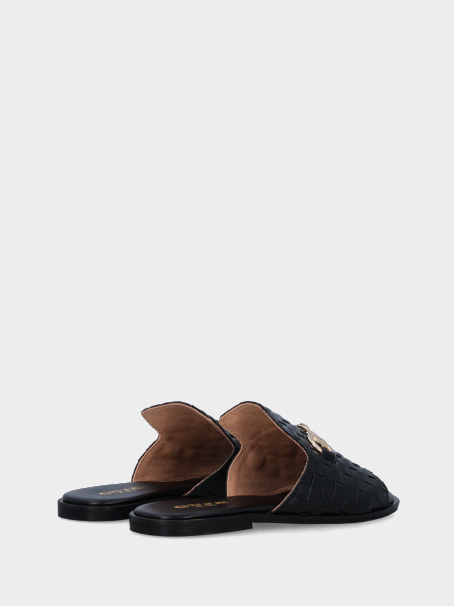 Ciabattina noire en cuir tressé avec morsure
