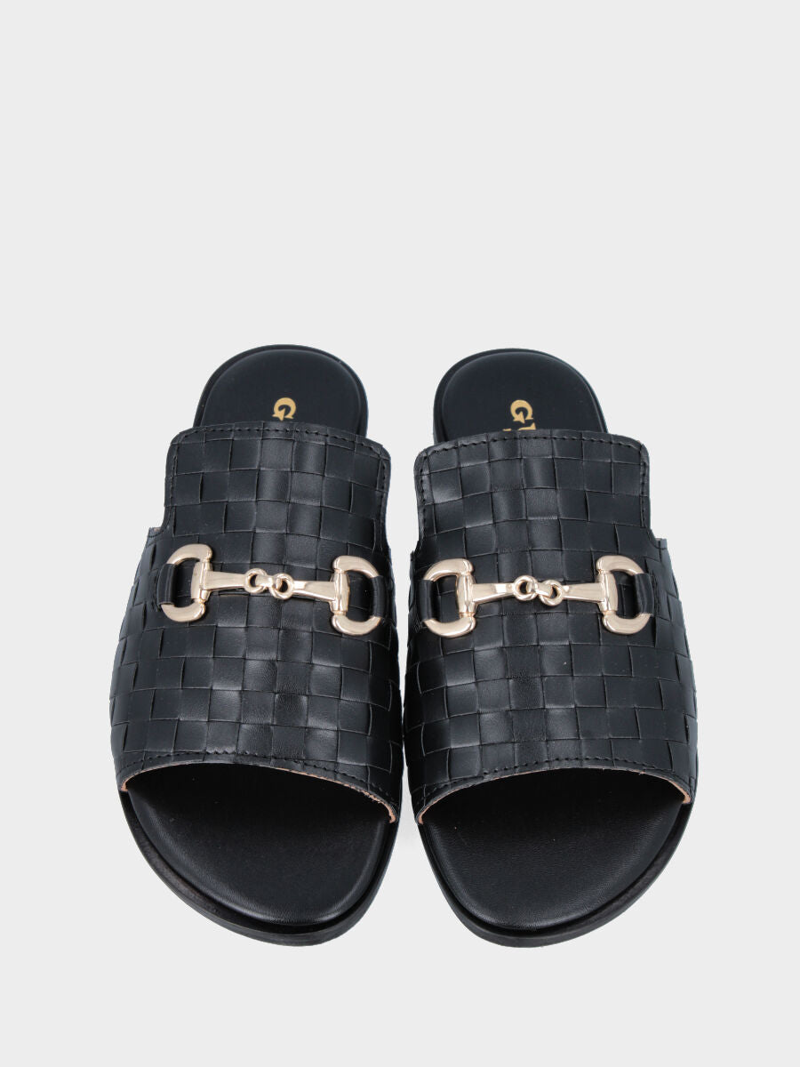 Ciabattina noire en cuir tressé avec morsure