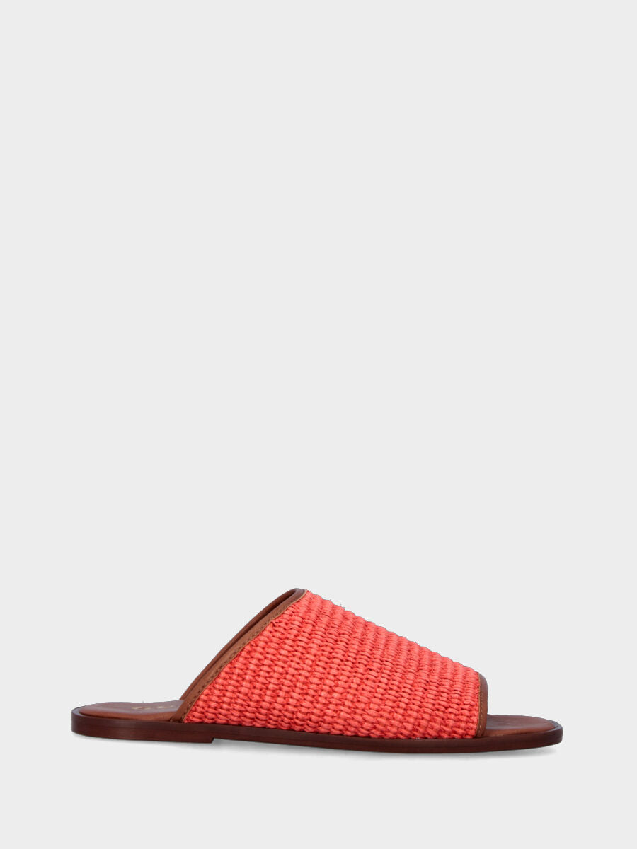 Sandalo monoblocco in vitello rosso con fascia ripiegata