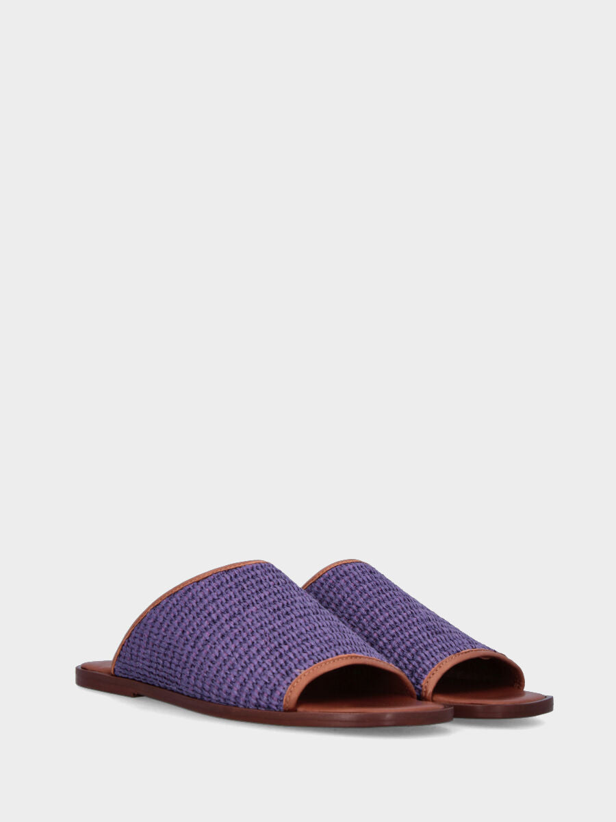 Purple raffia woven slipper with bordered strap