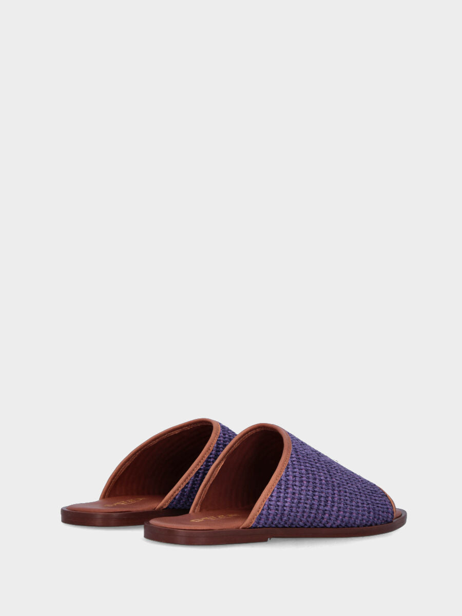 Purple raffia woven slipper with bordered strap