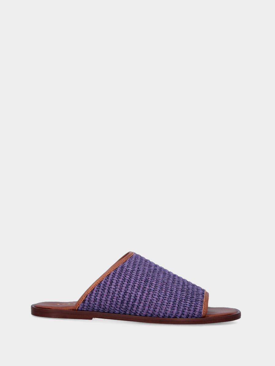 Purple raffia woven slipper with bordered strap