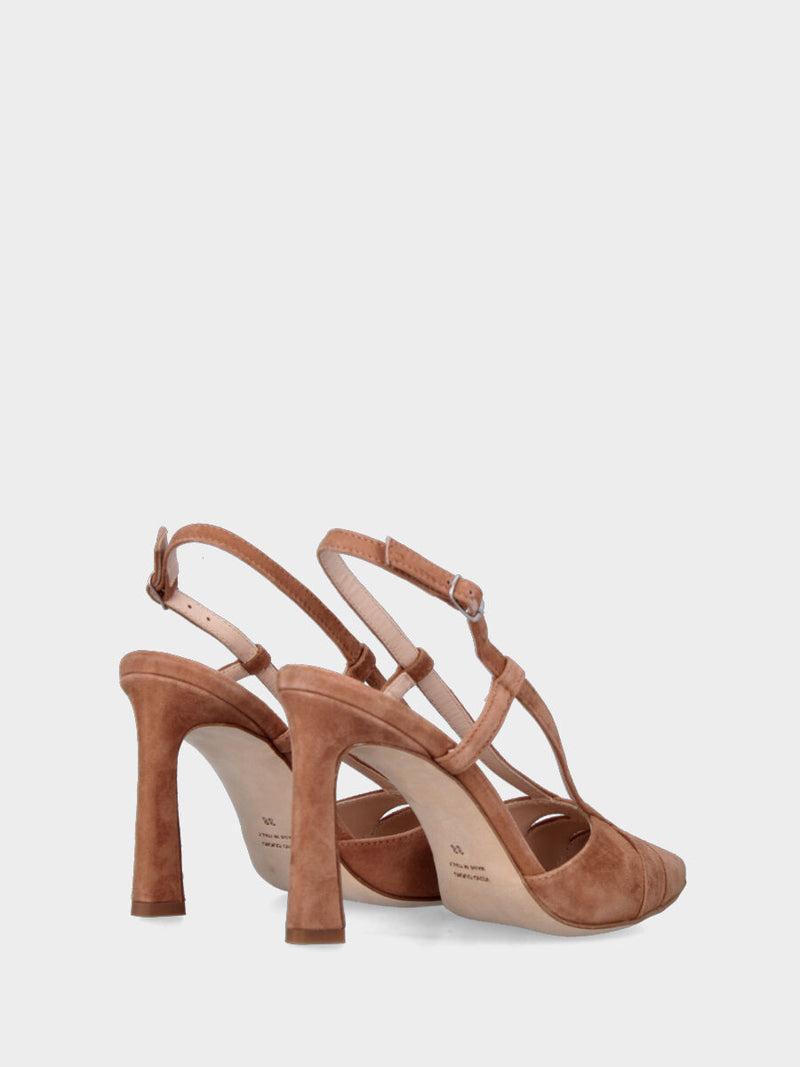 Slingback beige in pelle con fascette asimmetriche sovrapposte