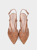 Slingback beige in pelle con fascette asimmetriche sovrapposte