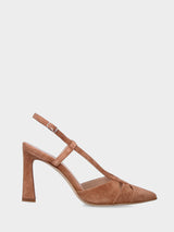 Slingback beige in pelle con fascette asimmetriche sovrapposte