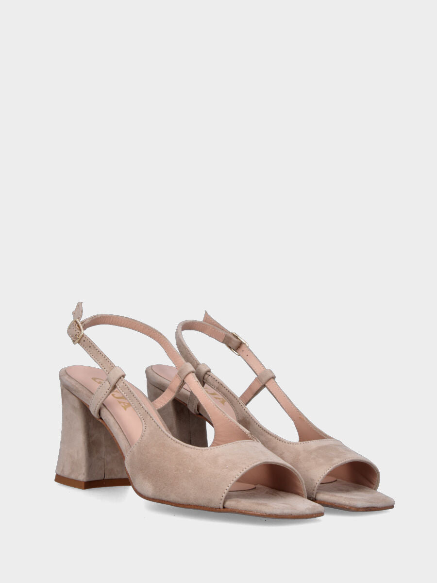 Sandale beige en cuir à bout carré avec bride au talon