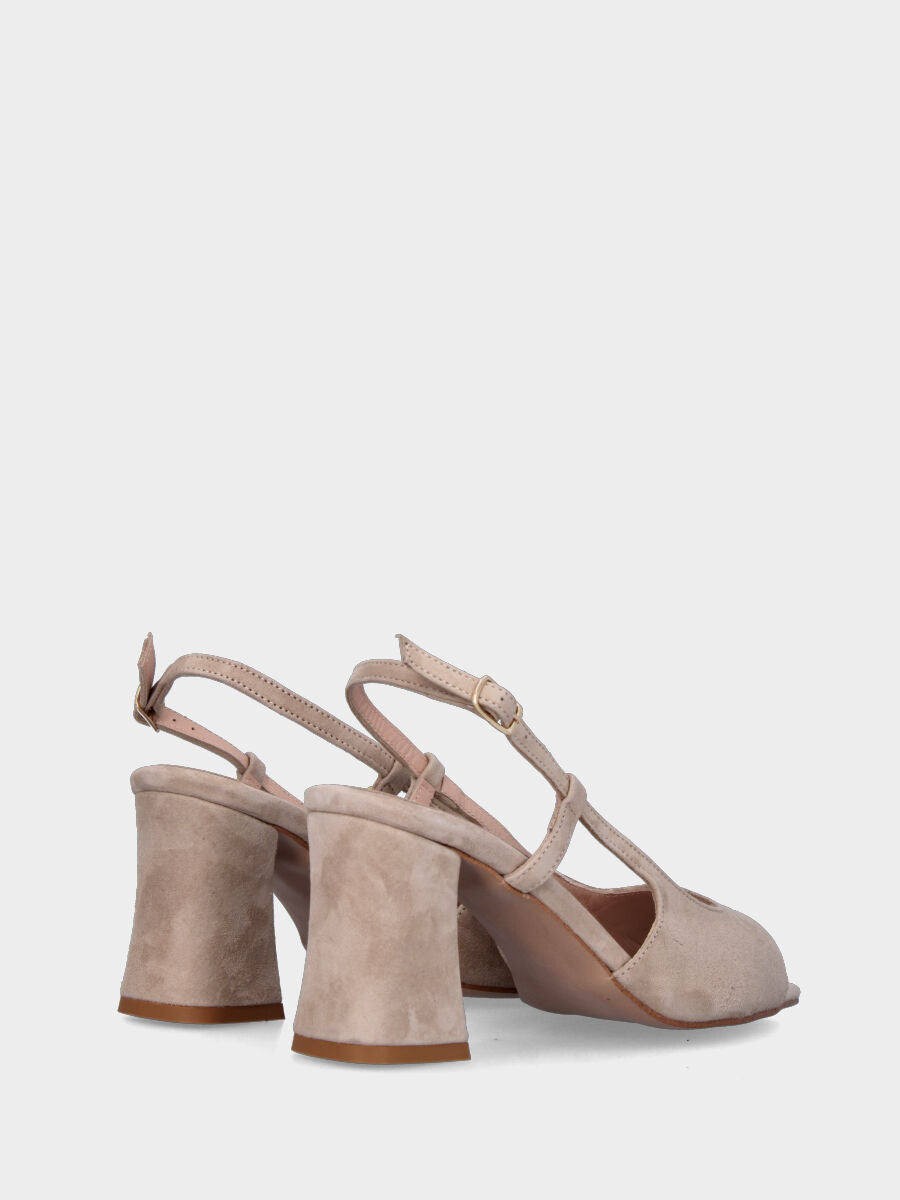 Sandale beige en cuir à bout carré avec bride au talon