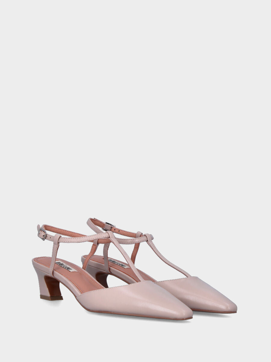 Slingback nude in pelle con tacco arcuato
