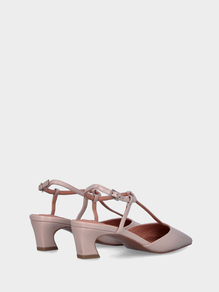 Slingback nude in pelle con tacco arcuato
