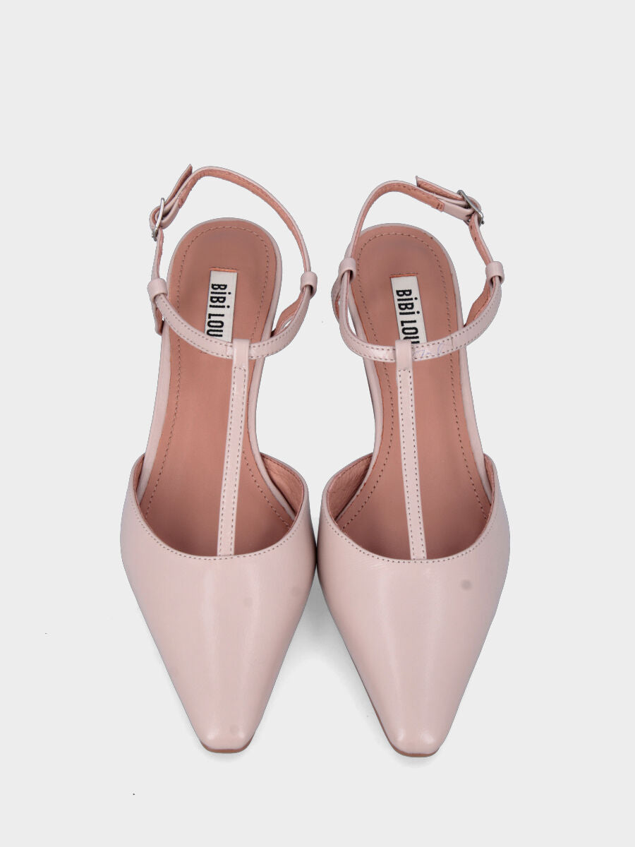 Slingback nude in pelle con tacco arcuato