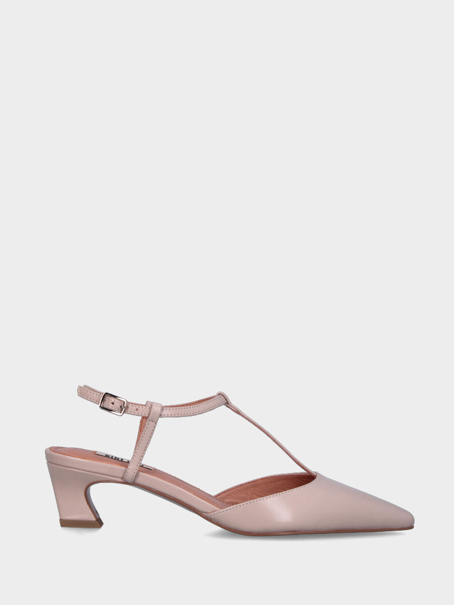 Slingback nude in pelle con tacco arcuato
