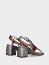 Sandalo argento in rafia con fasce incrociate