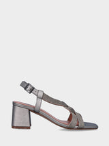 Sandalo argento in rafia con fasce incrociate