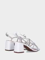Sandalo bianco in pelle con listini tubolari di cristalli