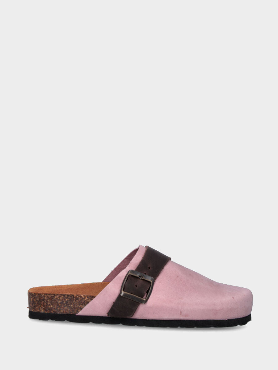 Pink leather clog with buckle