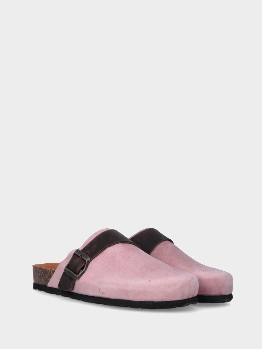 Pink leather clog with buckle