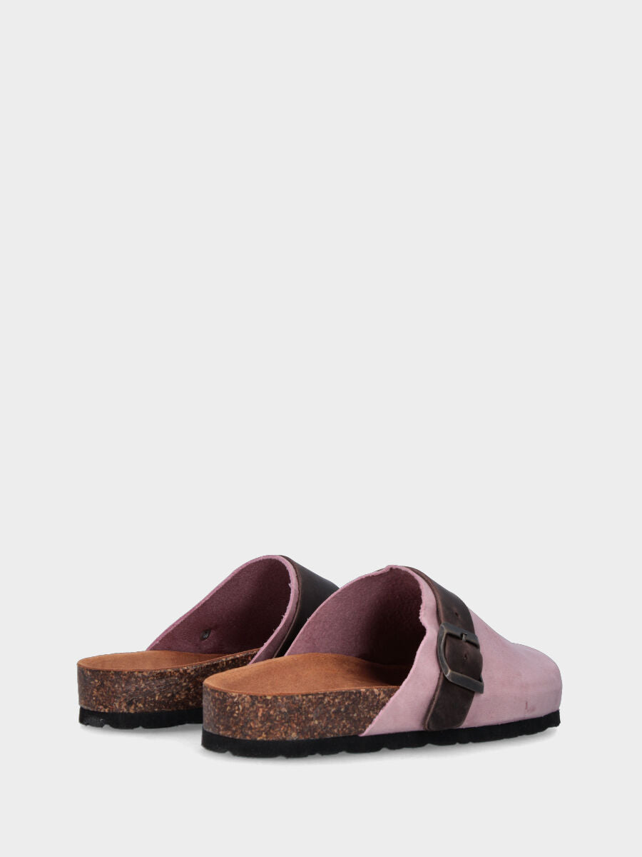 Pink leather clog with buckle