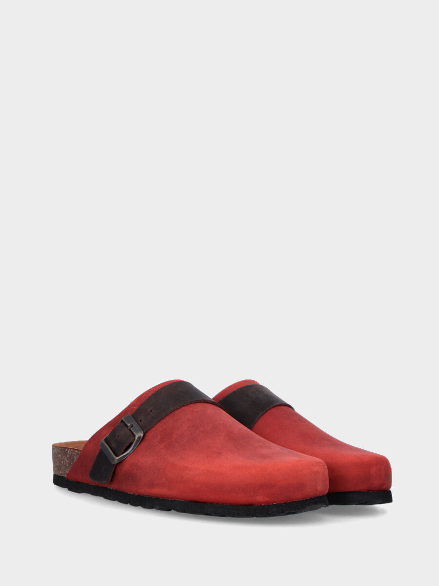 Sabot rosso in pelle con fibbia