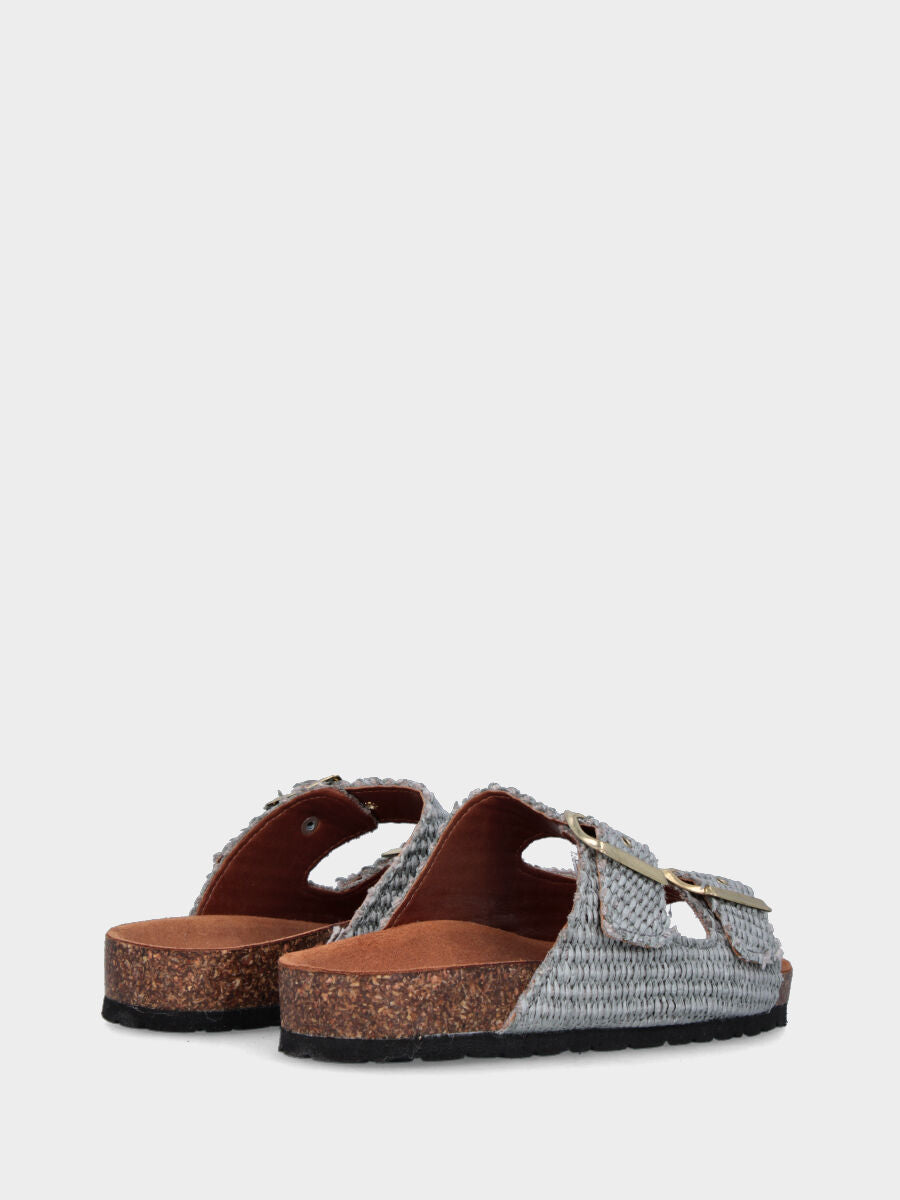 Ciabatta grise en raphia avec double boucle