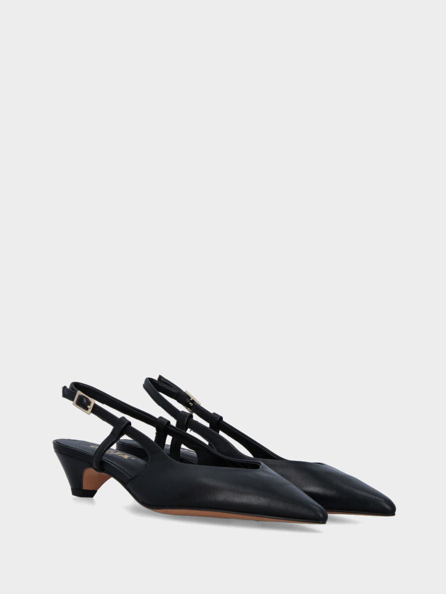Slingback nera in pelle con scollo a cuore
