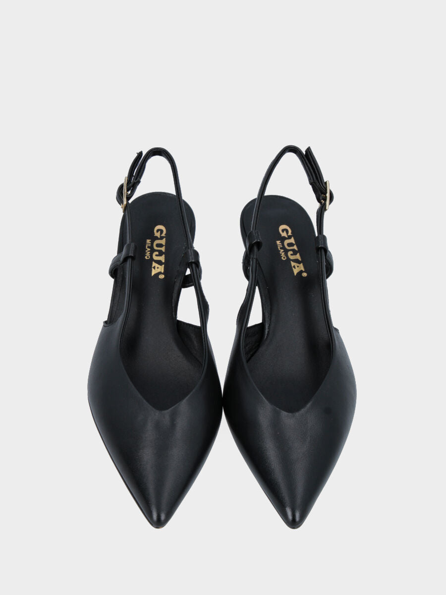 Slingback nera in pelle con scollo a cuore