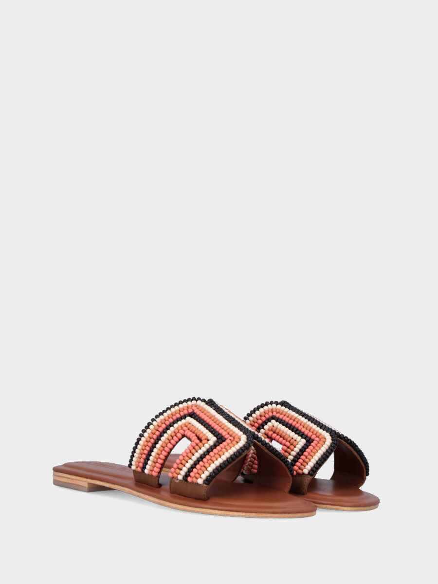 Mule multicolore en cuir recouverte de perles