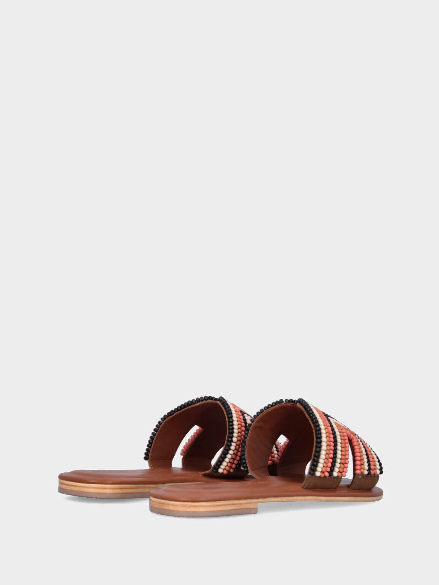 Mule multicolore en cuir recouverte de perles