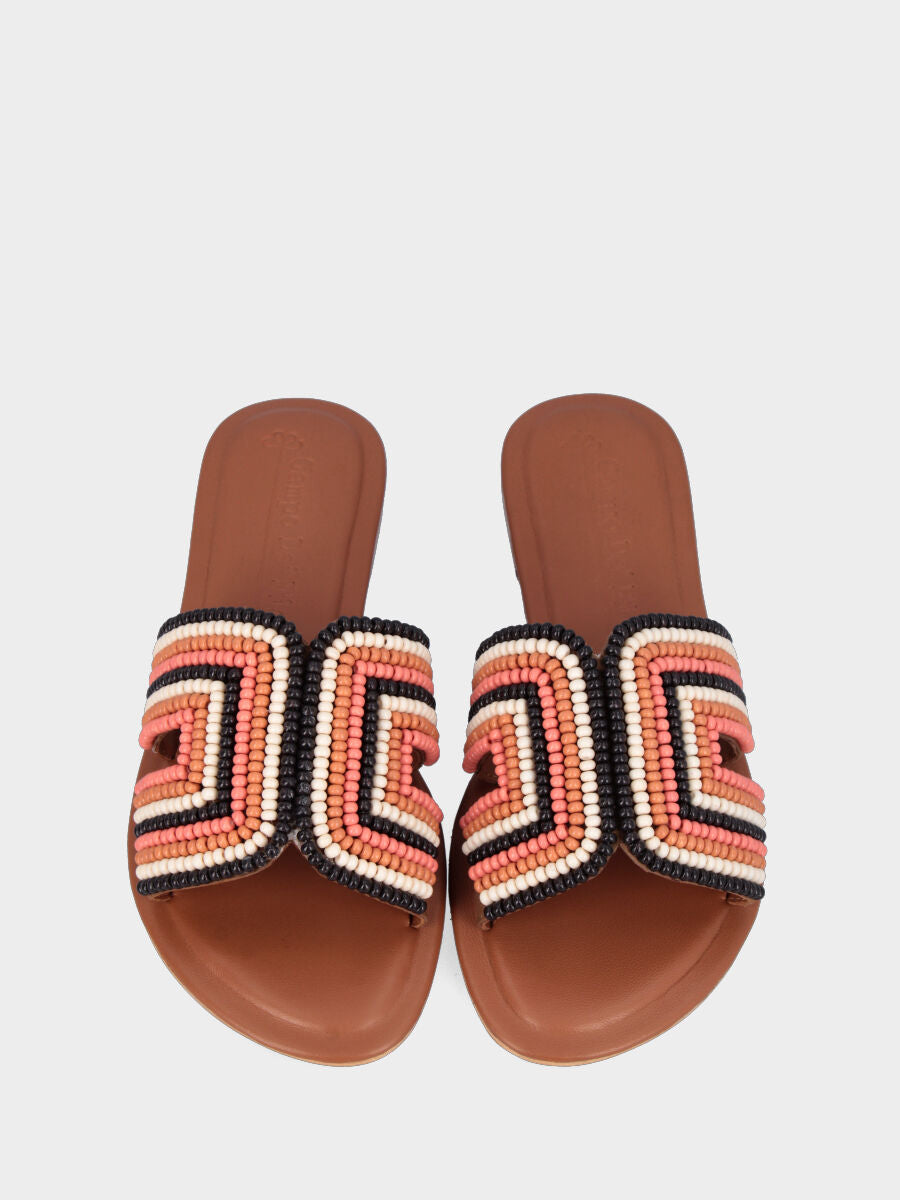 Mule multicolore en cuir recouverte de perles