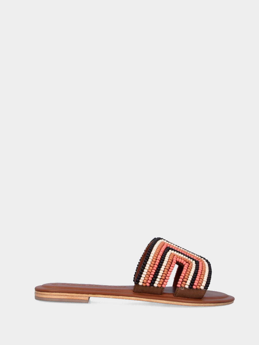 Mule multicolore en cuir recouverte de perles