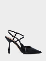 Slingback nera in vernice con cinturino asimmetrico