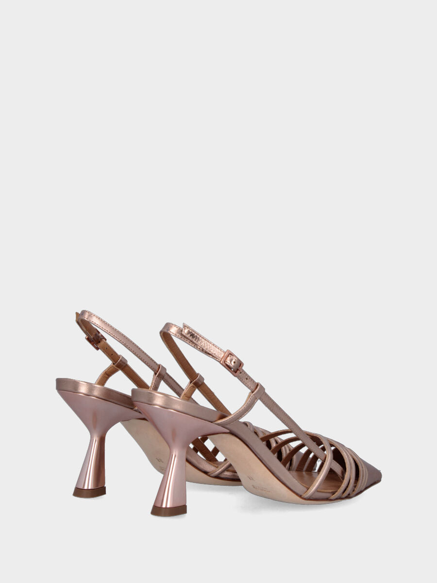 Slingback oro in pelle laminata con listini a raggio