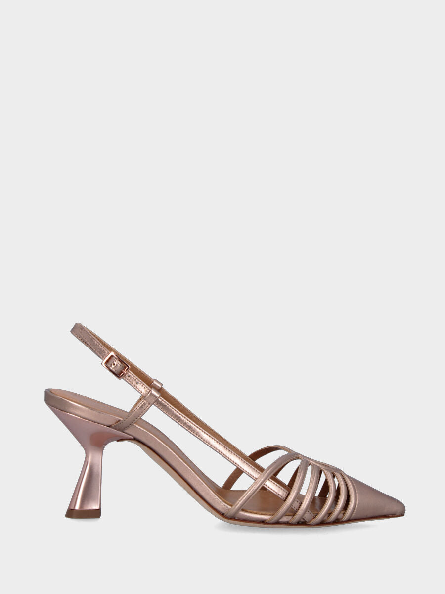 Slingback oro in pelle laminata con listini a raggio