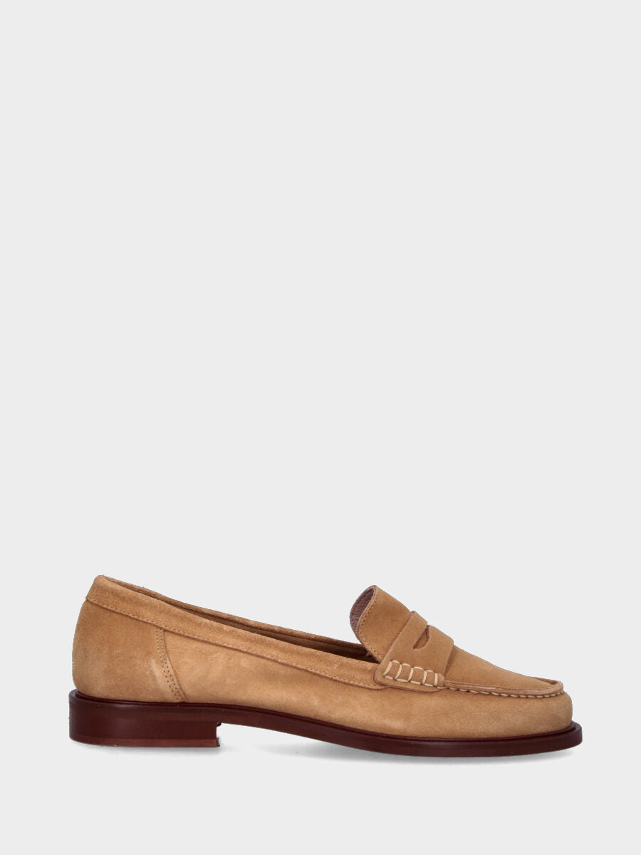 Mocassin beige en cuir modèle collège avec masque bouche de lion