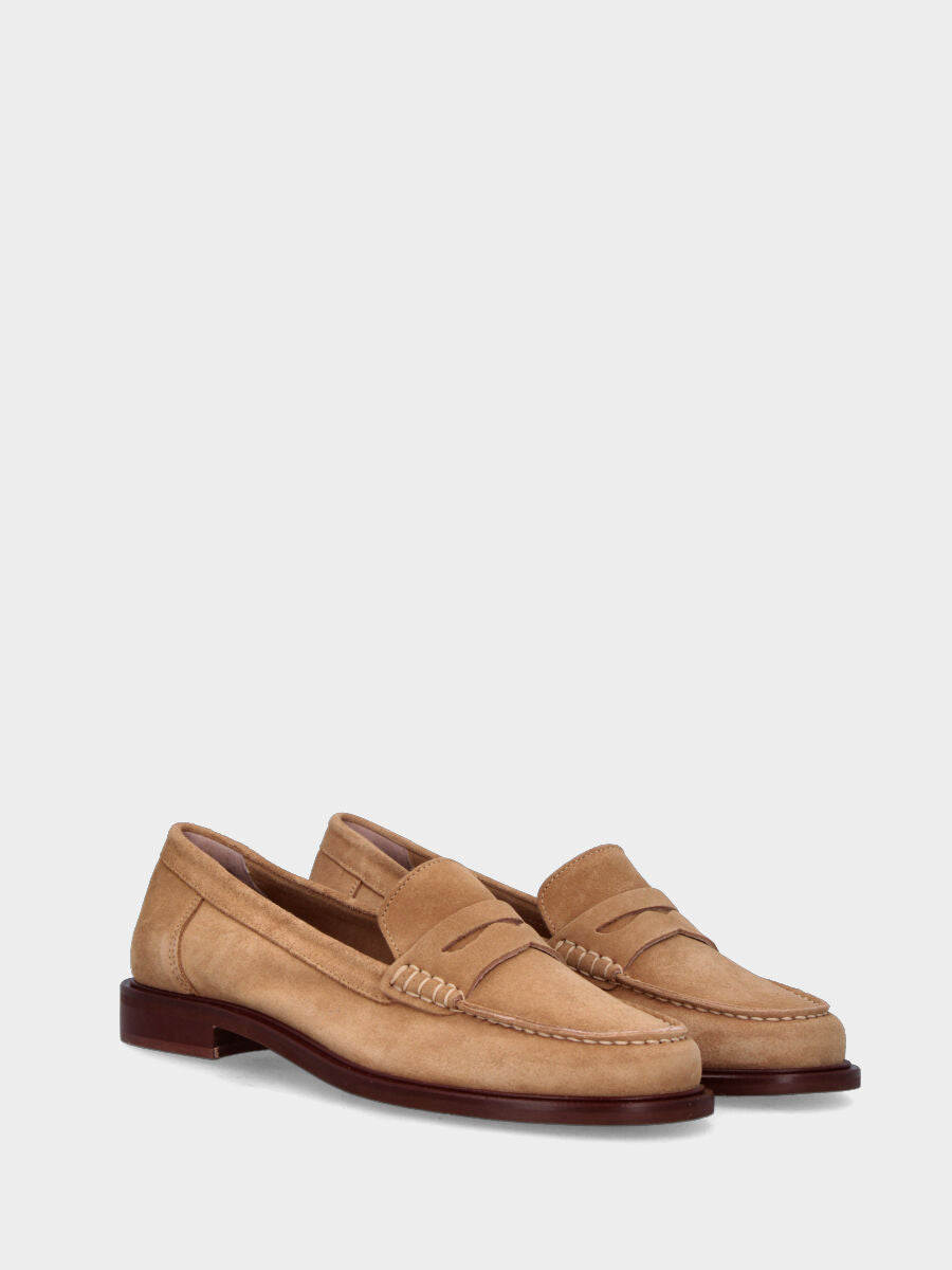 Mocassin beige en cuir modèle collège avec masque bouche de lion