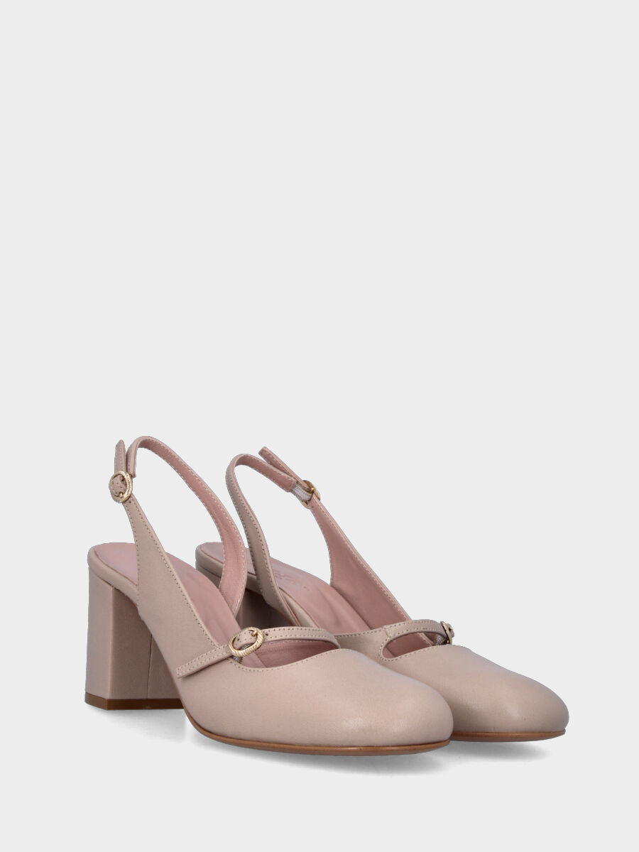 Slingback blanc cassé en cuir à bout rond et talon large